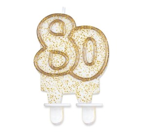 Świeczka urodzinowa Złota brokatowa cyferka "80"