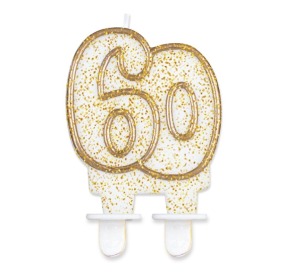 Świeczka urodzinowa Złota brokatowa cyferka "60"
