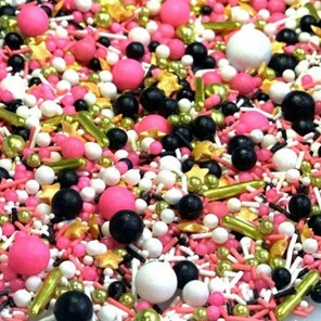 Posypka cukrowa konfetti mix złoto-różowy-biało-czarny 100g
