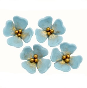 Kwiatki małe Niebieskie ze złotą perełką /25szt.