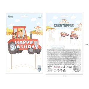 Topper papierowy na piku CZERWONY TRAKTOR HAPPY BIRTHDAY
