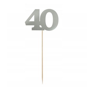 Topper papierowy srebrna cyfra "40"