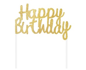 Topper papierowy Happy Birthday brokatowe złoto