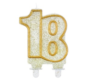 Świeczka urodzinowa Złota brokatowa cyferka "18"