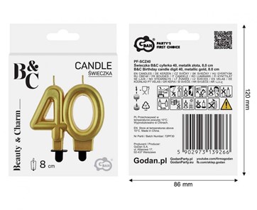 Świeczka urodzinowa Złota metaliczna cyferka "40"