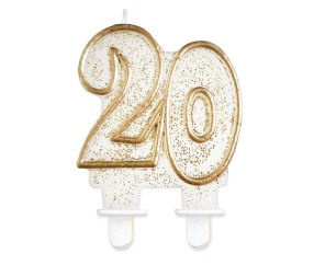 Świeczka urodzinowa Złota brokatowa cyferka "20"