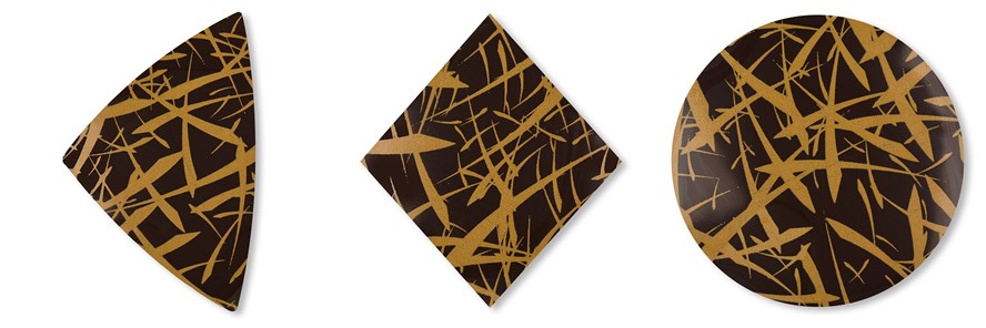 Dekoracje czekoladowe BRĄZOWE WZÓR GEOMETRYCZNY 3 WZORY 4,4cm  - 42szt.