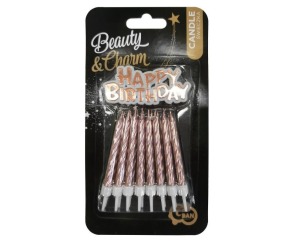 Świeczki urodzinowe pikery różowe perłowe 16szt. + napis HAPPY BIRTHDAY