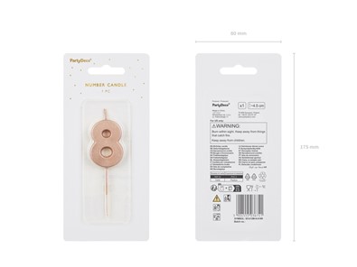 Świeczka cyferka  8 na piku miedziana