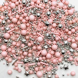 Posypka cukrowa konfetti mix różowo-srebrny 100g