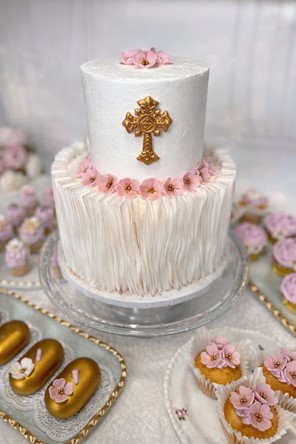 Kwiatki małe Różowe ze złotą perełką /25szt.