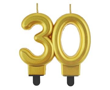 Świeczka urodzinowa Złota metaliczna cyferka "30"