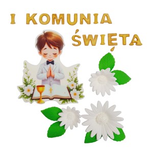 Zestaw cukrowy na komunie dla chłopca z napisem I KOMUNIA ŚWIĘTA