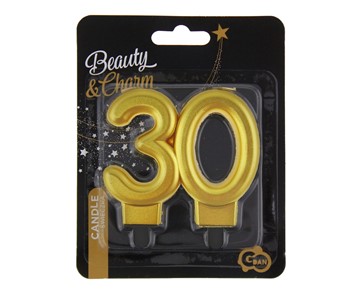Świeczka urodzinowa Złota metaliczna cyferka "30"
