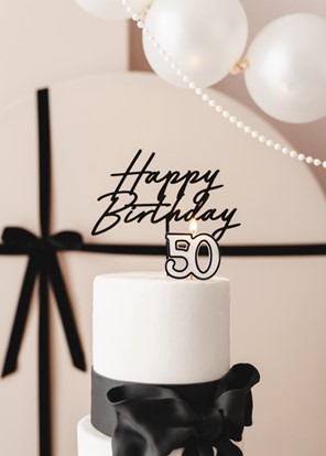 Świeczka cyferka "50" na piku BIAŁA z czarną obwódką