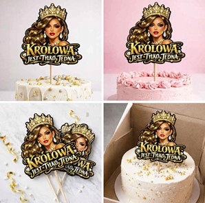 Topper papierowy KOBIETA W KORONIE + napis KRÓLOWA JEST TYLKO JEDNA