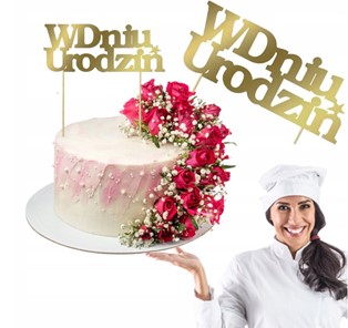 Topper papierowy złoty W DNIU URODZIN