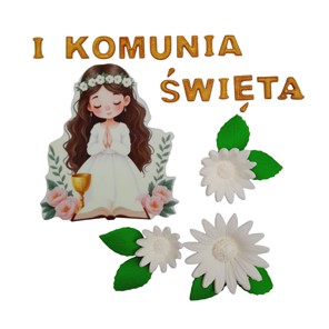 Zestaw cukrowy na komunie dla dziewczynki z napisem I KOMUNIA ŚWIĘTA