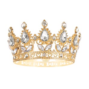 Dekoracja na tort KORONA ZŁOTA ze srebrnymi kryształkami 10cm