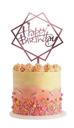 Topper akrylowy HAPPY BIRTHDAY różowe złoto kwadrat
