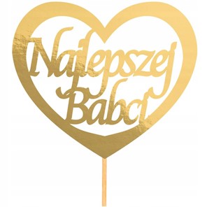 Topper papierowy Najlepszej Babci serce ZŁOTE