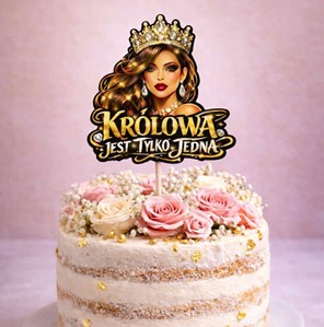 Topper papierowy KOBIETA W KORONIE + napis KRÓLOWA JEST TYLKO JEDNA