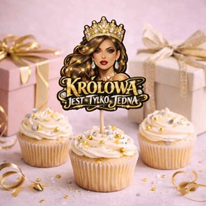 Topper papierowy KOBIETA W KORONIE + napis KRÓLOWA JEST TYLKO JEDNA
