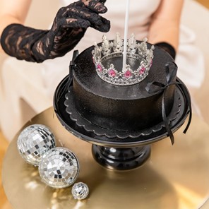 Dekoracja na tort KORONA SREBRNA z różowymi i srebrnymi kryształkami 10cm