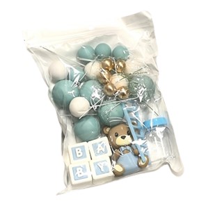 Zestaw ozdób z tworzywa na tort Miś Baby Niebieski