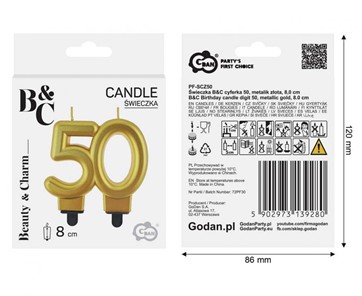 Świeczka urodzinowa Złota metaliczna cyferka "50"