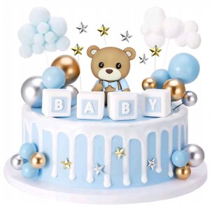 Zestaw ozdób z tworzywa na tort Miś Baby Niebieski