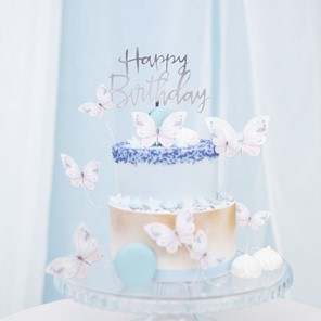 Topper akrylowy HAPPY BIRTHDAY srebrny