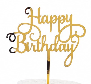 Topper akrylowy HAPPY BIRTHDAY złoty