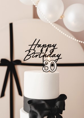 Świeczka cyferka "30" na piku BIAŁA z czarną obwódką