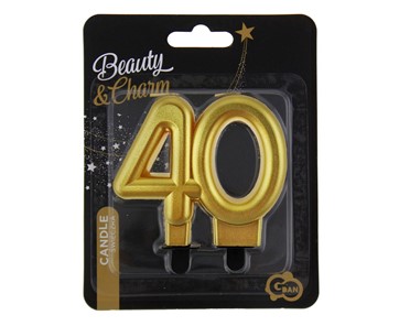 Świeczka urodzinowa Złota metaliczna cyferka "40"